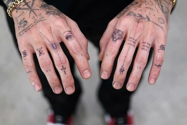 Finger-Tattoo mit stilisiertem Auge