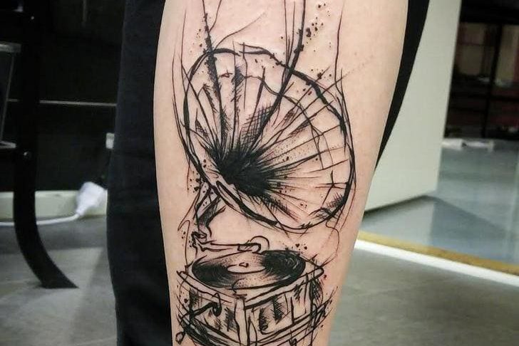 Grammophon-Tattoo-Skizze