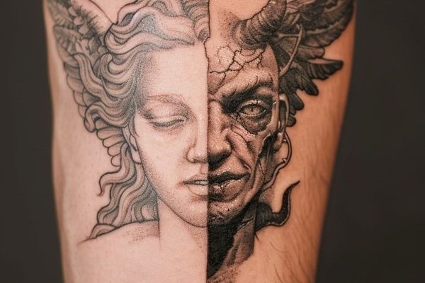 Halb Engel, halb Teufel Tattoo