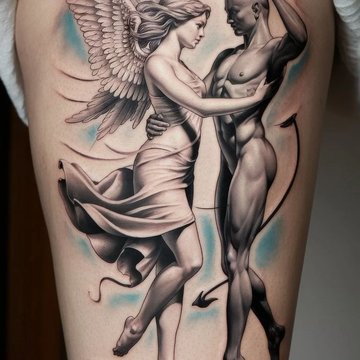 Sexy Engel und böser Teufel auf Schulter
