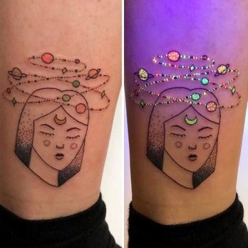Tattoo mit Schwarzlicht-Farbe auf Schulter