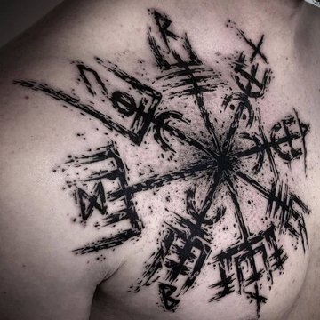 Runen in schwarzem Dotwork-Stil